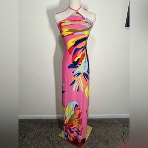 Sievercute long dress colorful slits on both side stunning back woman size Small
